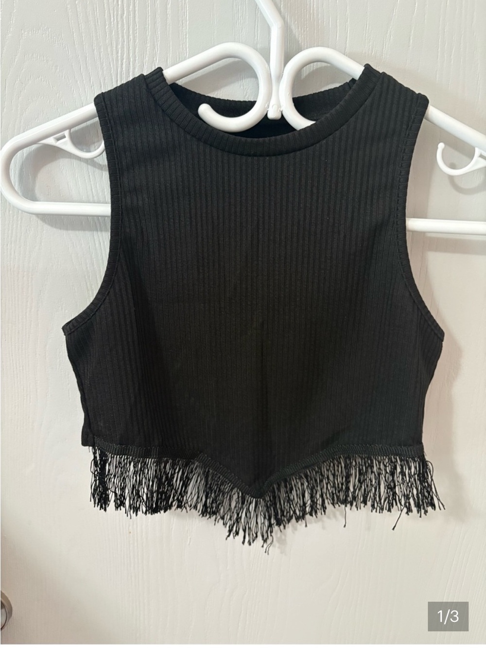 3 for $14 SHEIN Black Ribbed Fringe Crop Tank size small